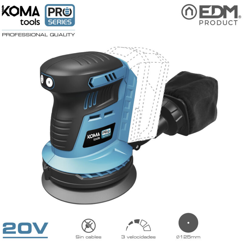 Image of Koma Tools - E3/08780 Levigatrice eccentrica senza spazzole 20V (senza batteria e caricabatterie) 13X30X15Cm Batteria serie Pro