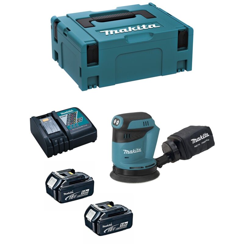 Makita - Levigatrice Orbitale DBO180RTJ (2 x 5,0 Ah + DC18RC + makpac 2)