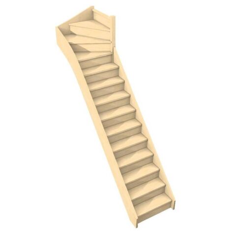 Levigne – Escalier quart tournant en hêtre – 80 cm de large – Hauteur 280 cm – 14 marches avec giron de 19 cm – Livré en kit avec notice de montage