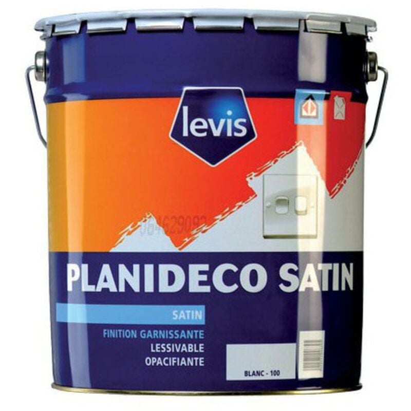 Levis Planideco Satin Peinture Glycéro - Bois & Métaux - Intérieur - 5 Litres Finition: Satiné - Couleur: Blanc - Conditionnement: 5L