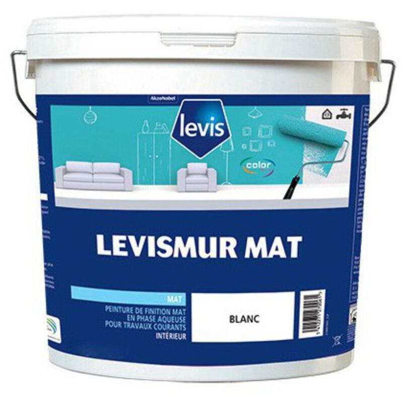 Mur Mat Peinture Acrylique - Murs & Plafonds - Intérieur Finition: Mat - Couleur: Blanc - Conditionnement: 5L - Levis