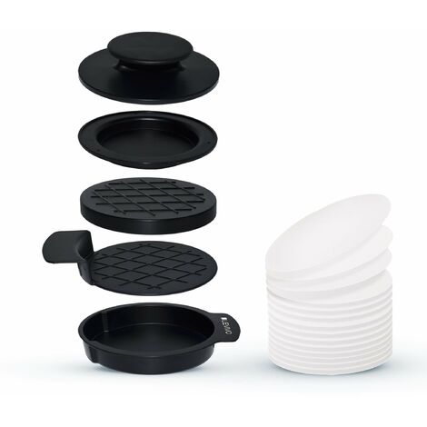 Levivo Set Pressa per Hamburger, 5 Pezzi, con 50 Fogli Antiaderenti, per Formare Medaglioni con o Senza Ripieno, Sottili, Spessore Normale, Facile da Pulire, Nero, 18 x 15 x 8 cm