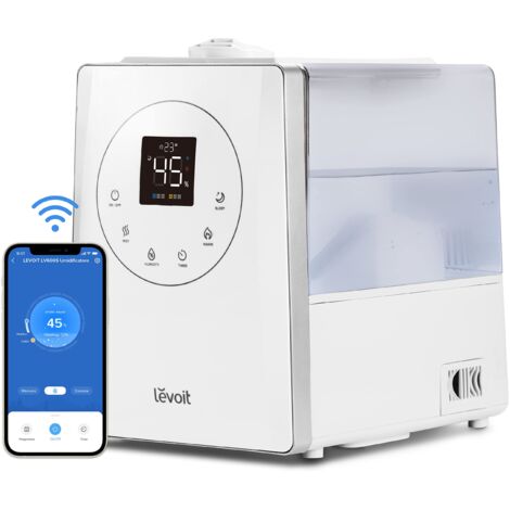 LEVOIT LV600S Umidificatore Ambiente Ultrasuoni 6L, Smart Controllo, Nebbia Calda e Fredda con Top-Fill Design, Timer, Umidità Personalizzata, Aromaterapia per Casa fino a 40-70m², Bianco