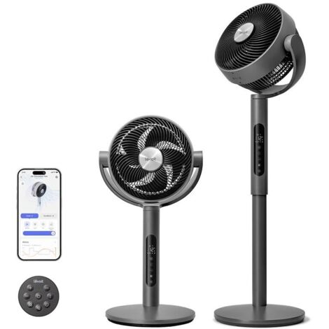 LEVOIT Ventilatore a Piantana 20dB, Ventilatore Smart Silenzioso per Camera da Letto, Ventilatore da Tavolo 2in1, Oscillazione 90°+120°, APP e Alexa, con Telecomando, 12 Velocità, 4 Modalità, Grigio