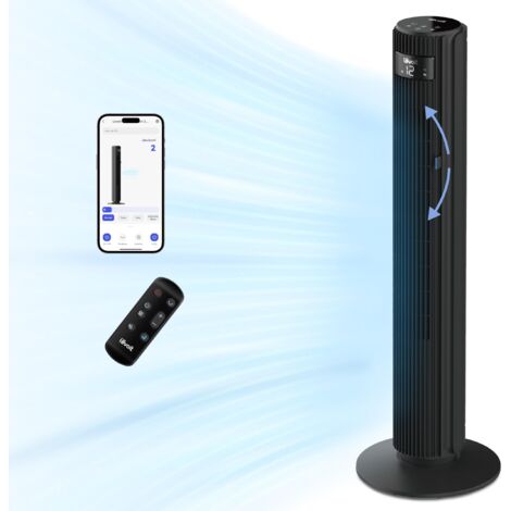 LEVOIT Ventilatore a Torre 108cm, Regolazione 60° Su-Giù, 90° Sinistra-Destra, Ventilatore Silenzioso e Intelligente, Potente 7,9m/s per Camera da Letto, Stanza Grande, 1-24H, 4 Modalità, 12 Velocità