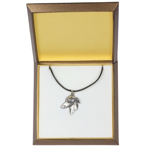 Lévrier italien - un collier avec un chien dans une boîte cadeau, un médaillon plaqué argent pour un amoureux des chiens, un pendentif impressionnant d'Art-Dog