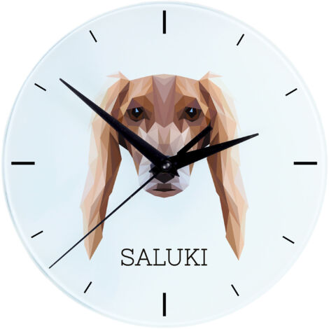 Levriero persiano, Saluki - orologio da parete geometrico con foto e iscrizione di Art-Dog
