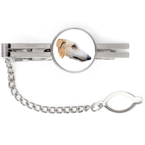 Levriero russo Borzoi, Borzoi, Barzoi - fermacravatta geometrico con foto e scritta Art-Dog