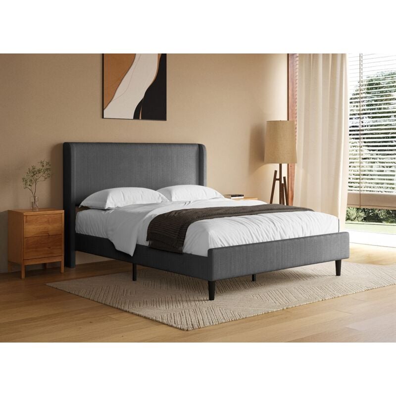 Deco In Paris - levy - Lit double en velours côtelé épais gris foncé 140x190cm levy