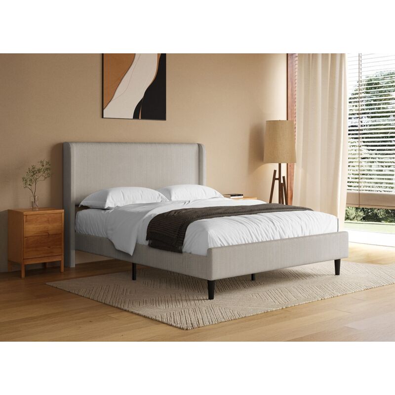 Deco In Paris - levy - Lit double en velours côtelé épais taupe 140x190cm levy