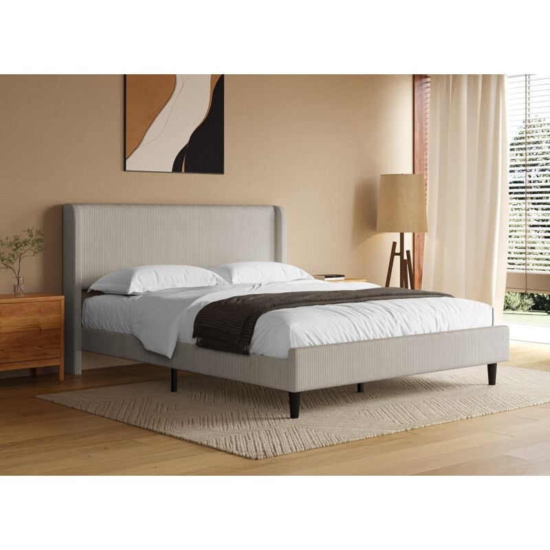 Deco In Paris - levy - Lit double en velours côtelé épais taupe 160x200cm levy