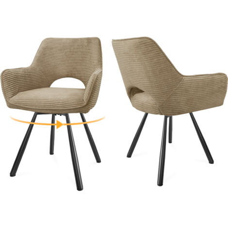 LEWE 2 Chaises de Salle à Manger 180° Pivotantes avec Accoudoirs, Rembourrées avec Dossier en Velours, Marron