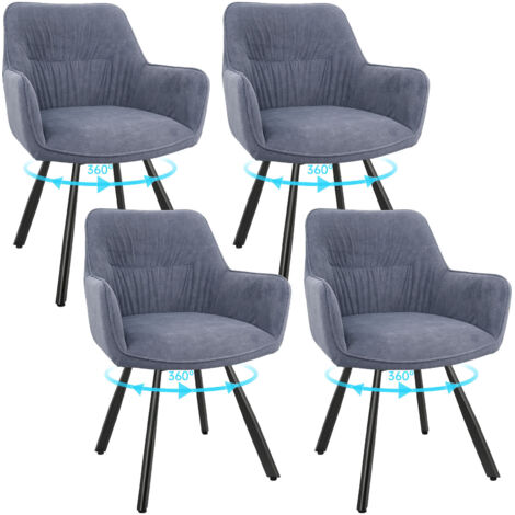 LEWE Lot de 4 Chaise Pivotante à 360°, Chaise Salle à Manger Scandinave, Fauteuil de Cuisine en Velours, Gris