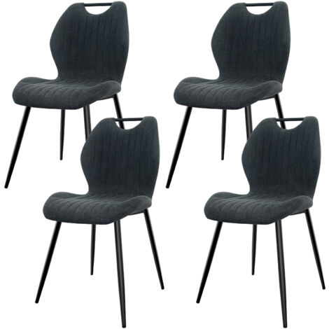 Lewe – Lot de 4 chaises de salle à manger – Dossier haut en tissu pelucheux – Pieds métalliques antidérapants – Style scandinave gris foncé