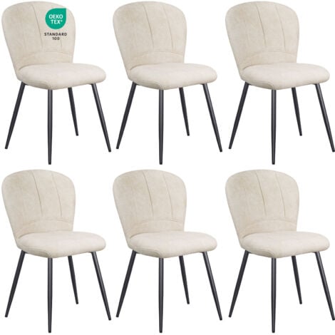 LEWE 6 Chaises de Salle à Manger, Design Coquillage, Tissu Chenille, Doux et Confortable, Pieds en Métal - Beige