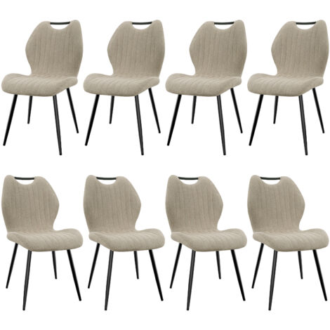 Lewe – Lot de 8 chaises de salle à manger – Dossier en tissu pelucheux – Pieds métalliques antidérapants – Style scandinave kaki