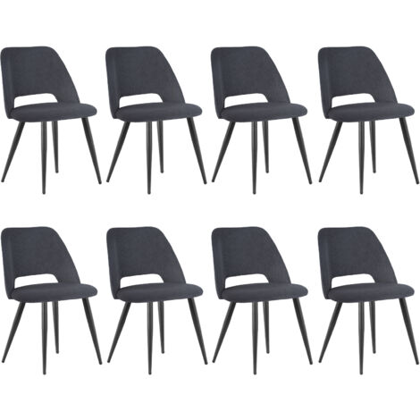 Lewe – Lot de 8 chaises de salle à manger en velours côtelé – Rembourrage haute densité – Pieds en métal noir réglables – Gris noir