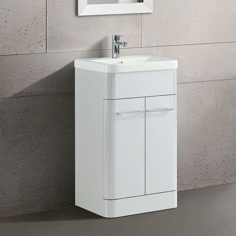 Lex 500mm Freestanding Bathroom Vanity Unit Ceramic Basin Cabinet Gloss White