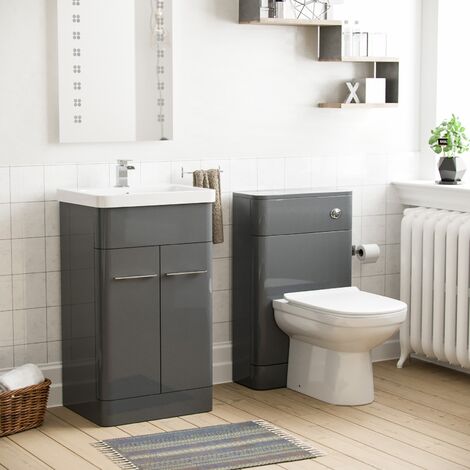 Lex 500mm Vanity Basin Unit, WC Unit & Elso Back to Wall Toilet Grey