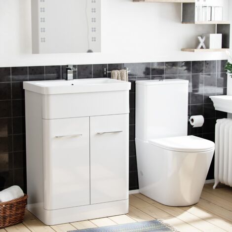 Lex 600mm Basin Vanity Unit & Rimless Close Coupled Toilet White
