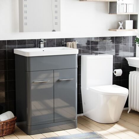 Lex 600mm Vanity Basin Unit & Rimless Close Coupled Toilet Grey