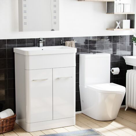 Lex 600mm Vanity Basin Unit & Rimless Close Coupled Toilet White