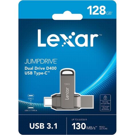 Lexar JumpDrive LJDD400128G-BNQNG lecteur USB flash 128 Go USB Type-C 3.2 Gen 1 (3.1 Gen 1) Gris