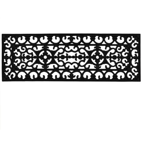 Lexi Wrought Iron Effect Rubber Step Mat, 25x75cm, Set of 2, Black