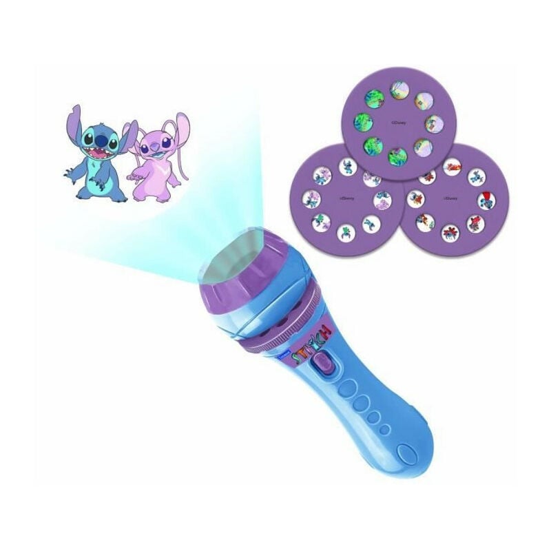 Lexibook - Projecteur a histoires 2 en 1 et lampe torche Disney Stitch (3 disques - 24 images inclus) - Bleu - LTC050D