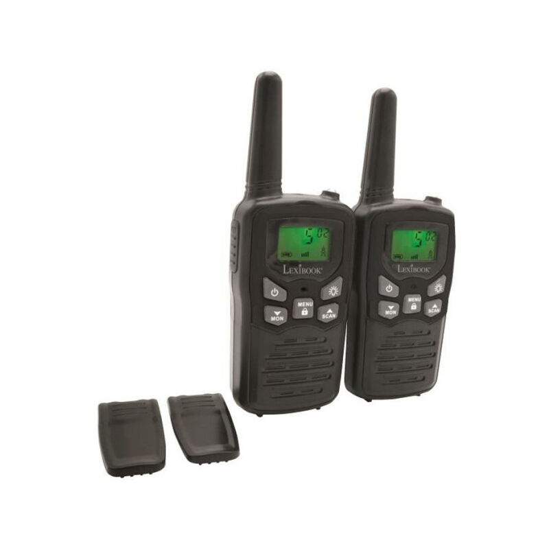 Lexibook - Talkie-Walkies noirs - Portée 8 km - Fonction Moniteur - Lampe de poche intégrée