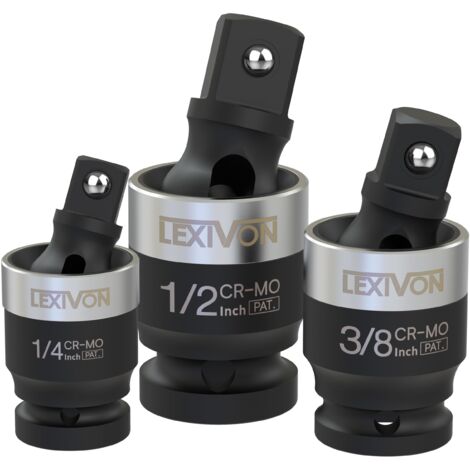 LEXIVON Adattatori per bussola, snodo sferico per chiavi a bussola 1/4"-3/8"-1/2", per avvitatore a batteria, per Makita, Milwaukee, chiave dinamometrica, a cricchetto, Design sottile, 3 pz.(LX-113-S)