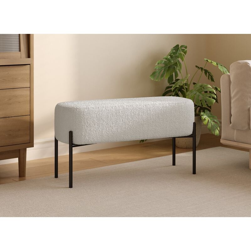 Leyan - Banquette en tissu effet peau de mouton blanc écru et pieds en métal noir leyan