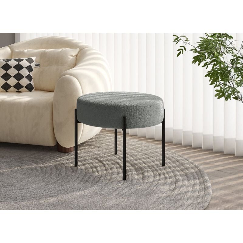 Deco In Paris - leyan - Pouf en tissu effet peau de mouton gris et pieds en métal noir leyan