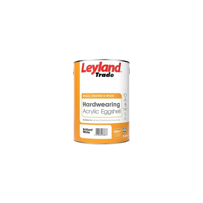 Leyland - Trade Acrylic Hardwearing Eggshell - Brilliant White - 5L - Brilliant White