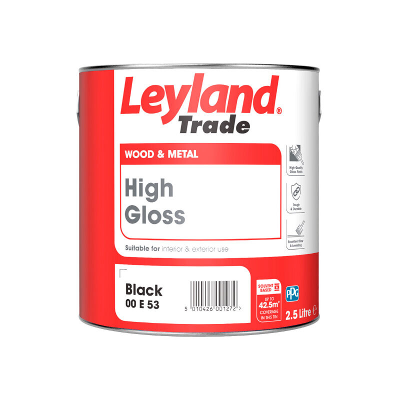 Leyland - Trade High Gloss Paint - Black - 2.5L - Black