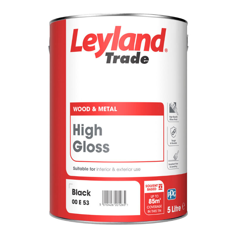 Leyland - Trade High Gloss Paint - Black - 5L - Black