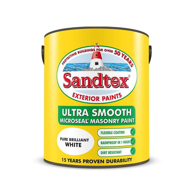 Sandtex Smooth Masonry Paint - White - 5L