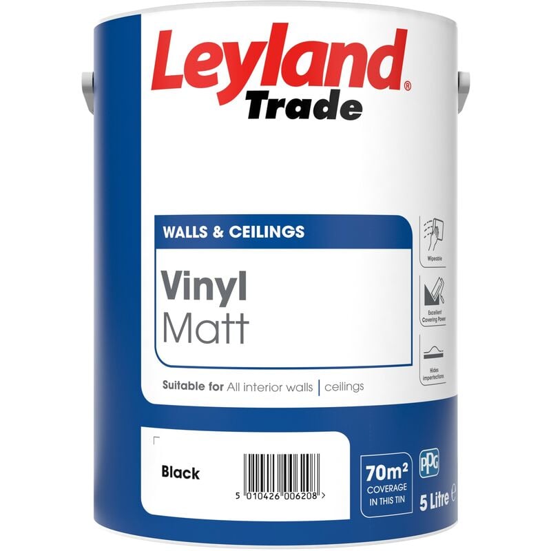 Leyland - Trade Vinyl Matt Emulsion Paint - Black - 5L - Black