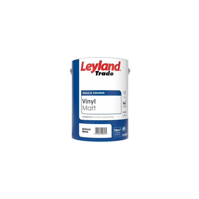 Leyland - Trade Vinyl Matt Emulsion Paint - Brilliant White - 5L - Brilliant White