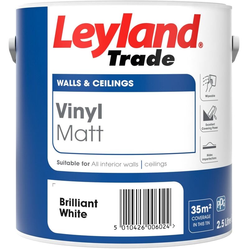 Leyland - Trade Vinyl Matt Emulsion Paint - Brilliant White - 2.5L - Brilliant White