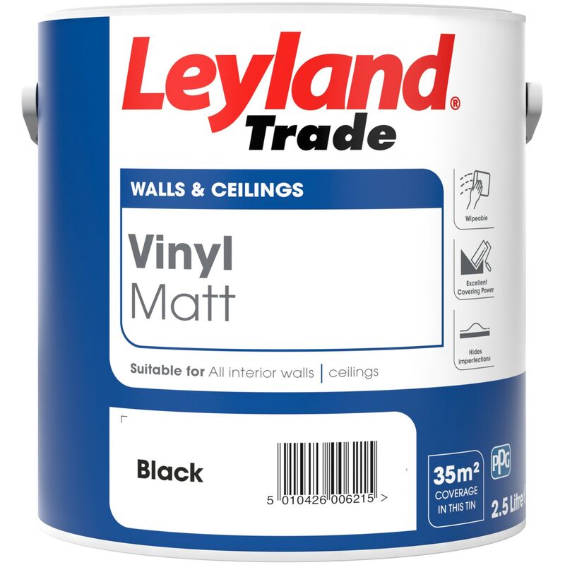 Leyland - Trade Vinyl Matt Emulsion Paint - Black - 1L - Black