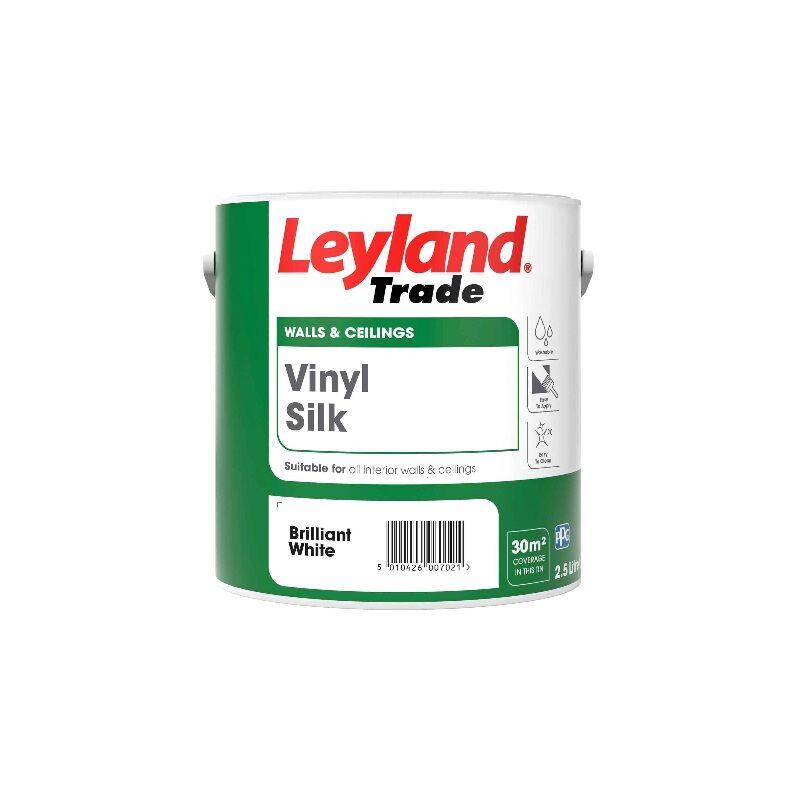 Leyland - Trade Vinyl Silk Emulsion Paint - Brilliant White - 2.5L - Brilliant White