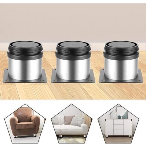 LEYSHOP Lot de 4 Pieds de Meubles en Acier Inoxydable Ronds - Diamètre 5cm Hauteur 50mm(Réglable) Canapé Jambes Table Pieds