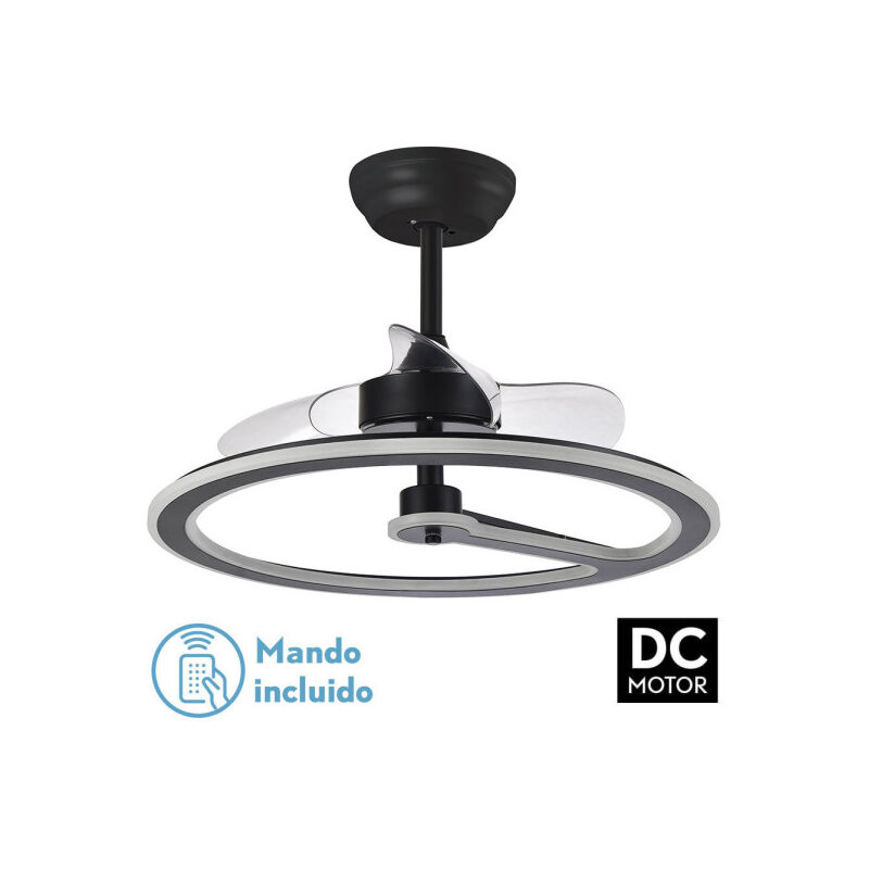 Ventilator 110w Dc Chom Schwarz 3 Flügel Transp. 46/66x62x62cm 6Vel. 3 Farben / Earthquake, Memory & Timer 9350lm - Fabrilamp