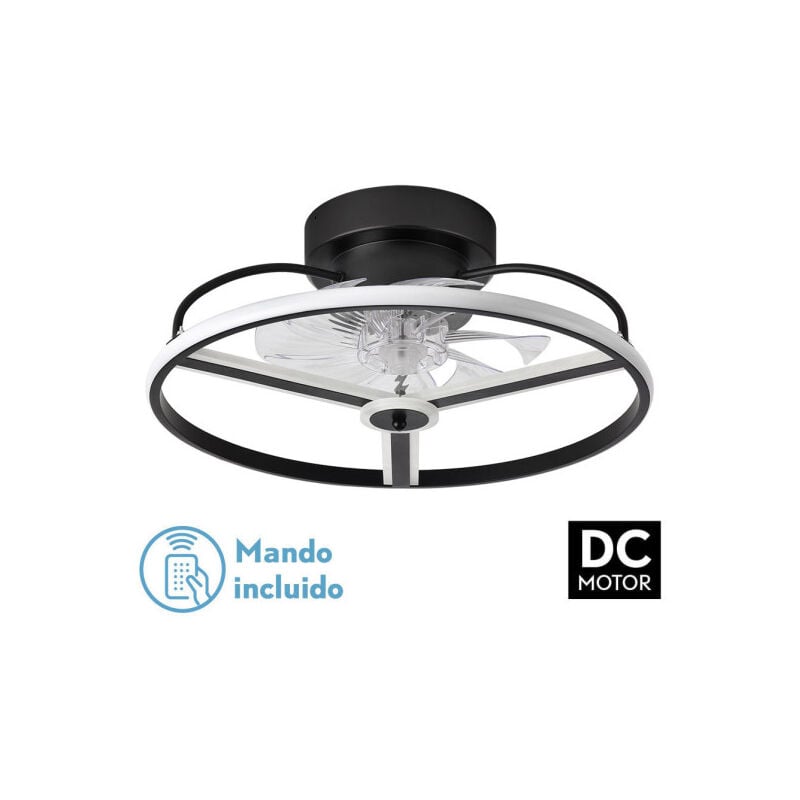 Ventilator 60w Dc Bora Schwarz 8 Flügel Transp. 18x50x50cm 6 Vel. 3 Farben / Erdbeben, Speicher, Timer und Dimmer 5100lm - Fabrilamp
