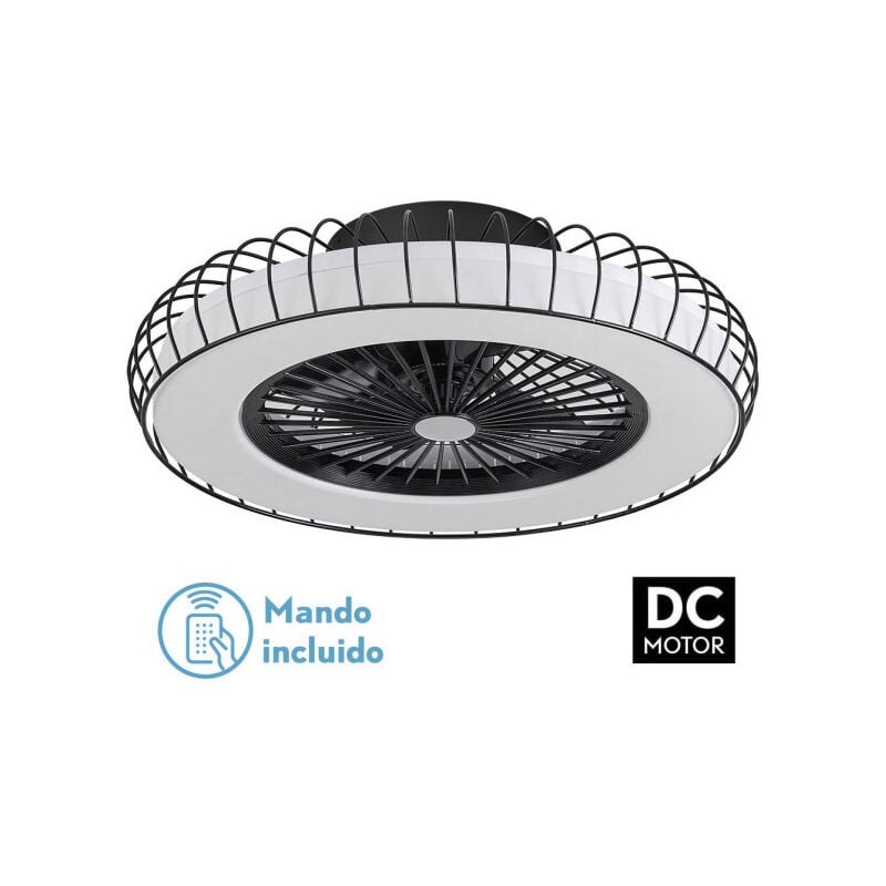 Ventilator 72w Dc Albonez Schwarz 5 Flügel Transp. 18x53x53cm 6 Vel. 3 Farben / Erdbeben, Memory, Temp. und Intensitätsreg. 6120lm - Fabrilamp