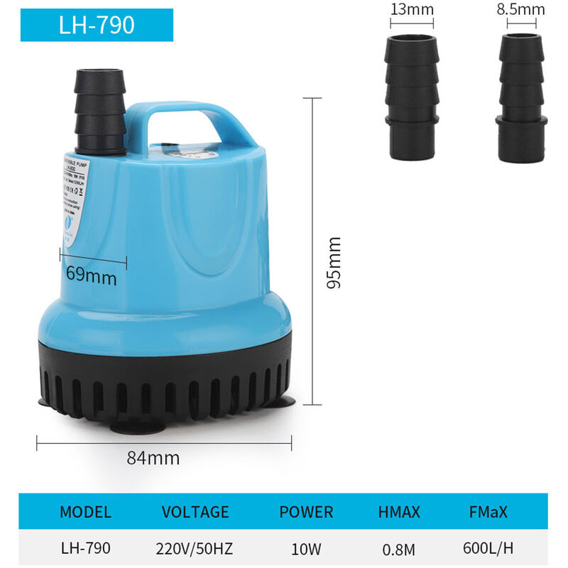 

LH-790 Bomba de agua sumergible de 10 W, bomba de succion inferior silenciosa con proteccion contra quemaduras en seco, bomba de tanque de peces para