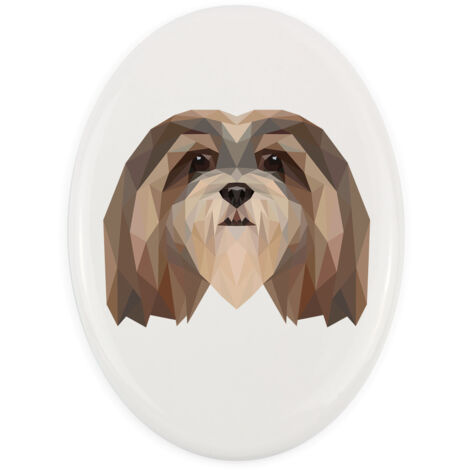 Lhasa Apso - ein Teller mit Foto und geometrischer Aufschrift von Art-Dog
