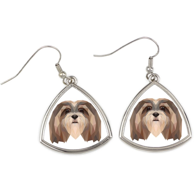 Lhassa Apso - boucles d'oreilles avec photo et inscription chien géométrique Art-Dog