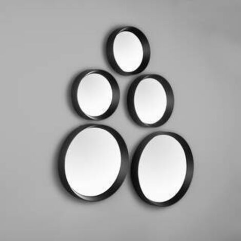 LIA SET 5 SPECCHI DIAMETRI ASSORTITI CON CORNICE PLASTICA NERA E ORO